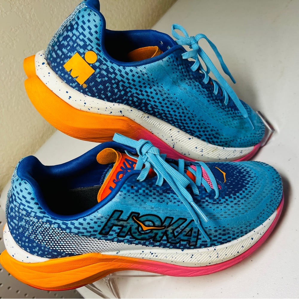 HOKA Ironman Mach X Unisex 9.5/8.5 blue orange. Everyday run, race shoe